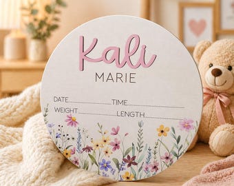 Personalisierte Baby Geburt Stats Zeichen, benutzerdefinierte Name Plaque, Blumen Baby Ankündigung Zeichen, Neugeborenen Andenken Geschenk, Kinderzimmer Dekor Mädchen