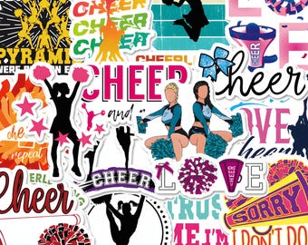 50 Cheerleader Stickers, Waterproof Pom Pom & Megaphone Vinyl Decals for Water Bottle, Sports Planner, Cheer Team Game Day Coach Gift