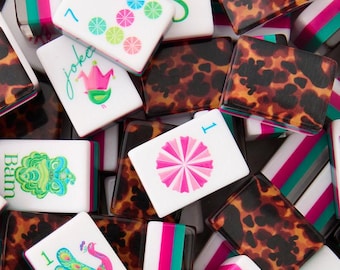 Tortoiseshell Mahjong | Tri-Color Pink Teal Tiles | 160 NMJL Game