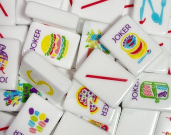 Culinary American Mahjong | Foodie Custom Tiles | 160 NMJL Game | Lemon Asparagus Art | Dinner Party Decor & Chef Hostess Gift