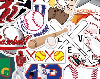 50 Baseball Stickers, Waterproof Sports Vinyl Decals for Water Bottle, Luggage & Car Window, Game Day Gear, Baseball Coach Fan Gift