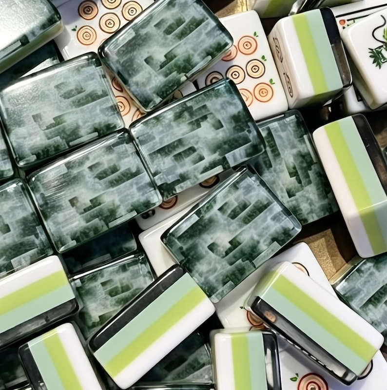 Malachite Jade American Mahjong | 4-Layer Tiles | 160 NMJL Game | Chinoiserie Decor image 1