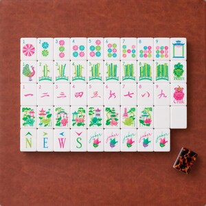 Tortoiseshell Mahjong | Tri-Color Pink Teal Tiles | 160 NMJL Game image 3