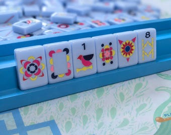 Modern Geometric American Mahjong Set / Periwinkle Blue Tiles / 160 NMJL Game / Bauhaus Abstract Art / Mid Century Minimalist Decor