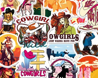 50 Pink Cowgirl Stickers, Cute Western Rodeo Vinyl Decals for Water Bottle & Journal, Country Music Camping Gift, Desert Cactus Pack