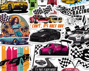 50 Pcs Racing Stickers, Waterproof Vinyl Decals for Mechanic Toolbox, Motorcycle Helmet, Motorsport Checkered Flag, Party Favors for Boys