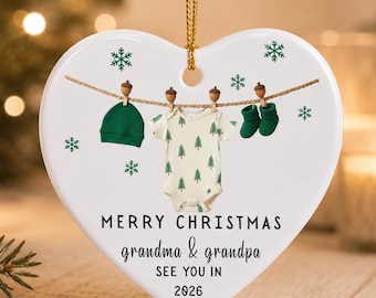 Pregnancy Announcement Ornament 2026, Personalized Grandma Grandpa Ornament, Baby Coming Soon Keepsake, Christmas Reveal Gift