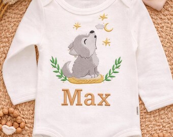 Personalisierter Babybody mit Namen, bestickter Baby-Strampler, minimalistischer nordischer Stil