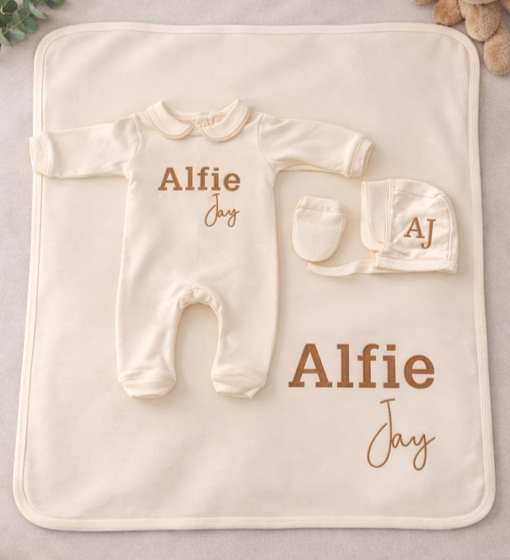 Personalized Baby Boy Gift Set With Name Embroidery, Romper Blanket Hat ...