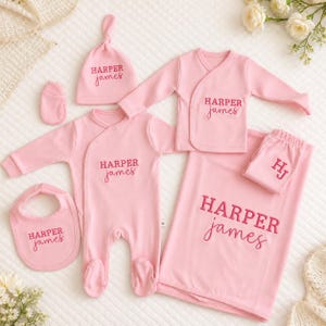Custom Newborn Outfit Set, Name Embroidered Baby Bodysuit, Coming Home, Baby Shower Gift