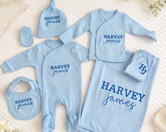 Spersonalizowany zestaw ubranek dla noworodka, body niemowlęce z haftowanym imieniem, powrót do domu, prezent na baby shower