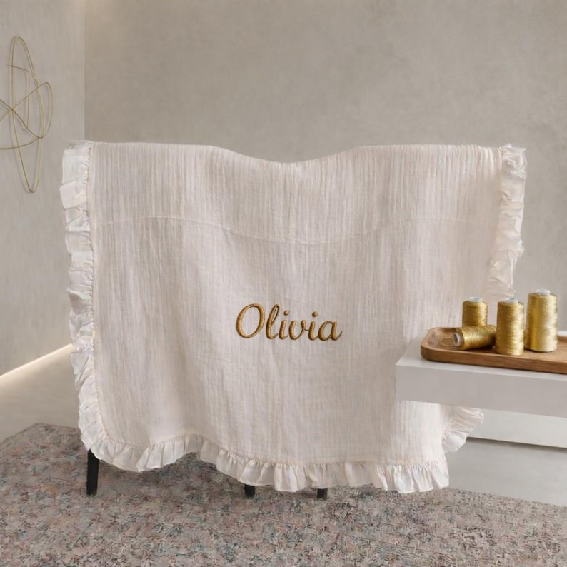 Couverture Personnalisée Bébé Coton Tricoté Avec Nom Brodé - Cadeau Naissance Doux Et Respirant
