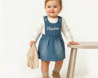 Personalisierte Denim Kleid, Gestickte Name Kleinkind Outfit, Skandinavischen Stil Baby Mädchen Geschenk