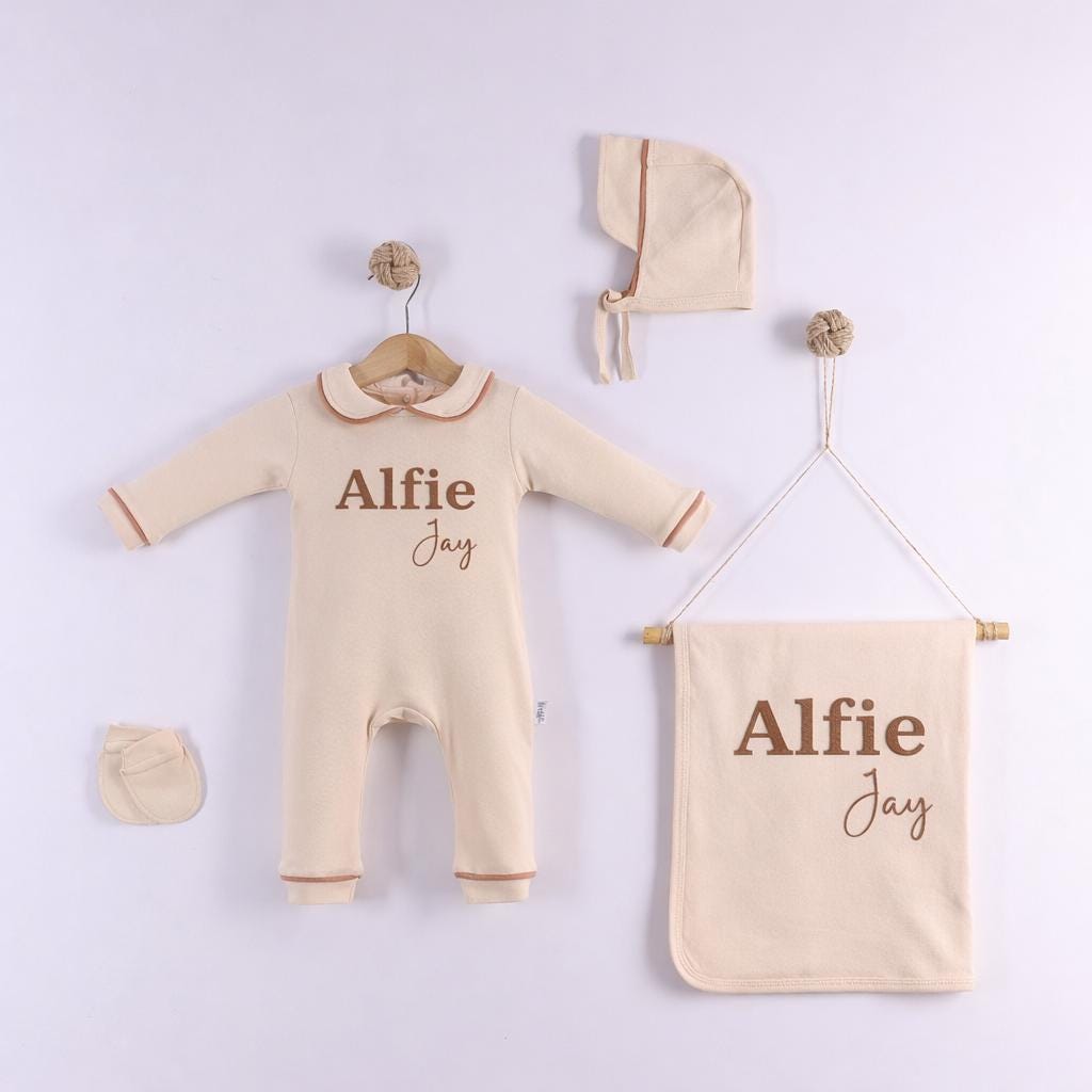 Personalized Baby Boy Gift Set With Name Embroidery, Romper Blanket Hat ...
