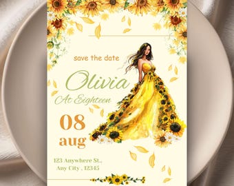 Sunflower Sweet 18 Birthday Invitation Template, Editable Floral 18th Birthday Invite, Printable Summer Birthday Party Invitation
