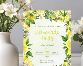 Lemonade Party Invitation, Watercolor Citrus Summer Birthday Invite (Digital Download)