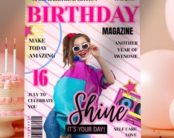 Sweet 16 Magazine Invitation: Editable Retro Photo Invite (Digital Download)