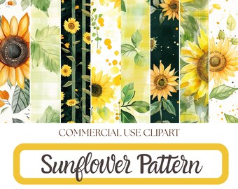 Sunflower  Bundle, Watercolor Sunflower Patterns PNG, Floral Backgrounds, Scrapbook Paper, Commercial Use, 54 Files