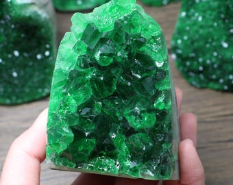 Green Quartz Geode Cluster, Mineral Specimen Decor, Green Crystal Gift, Reiki Healing