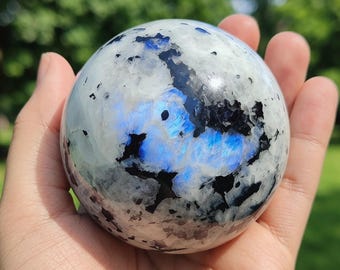 Natural Flashy Rainbow Moonstone Sphere, Crystal Ball Decor, Office Ornament, Reiki Healing