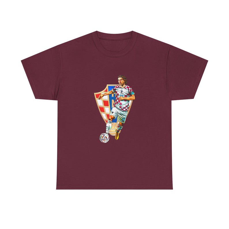 Croatian Player Soccer Shirt, Graphic Tee, Unisex Heavy Cotton T-Shirt, Retro Style Gift image 2