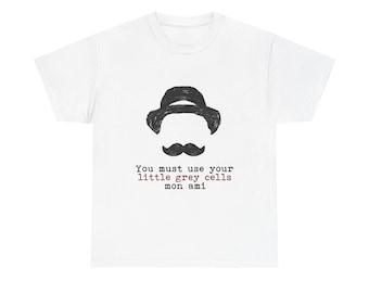 Agatha Christie Hercule Poirot - Little Grey Cells Shirt, Graphic Tee, Unisex Heavy Cotton T-Shirt, Retro Style Gift