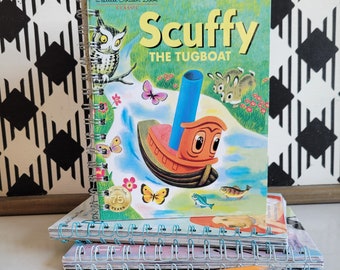 Scuffy the Tugboat Little Golden Book Altered Wirebound Notebook