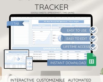 Lash Tech Client Tracker Google Sheets Spreadsheet Eyelash Extension Salon Automated Lash Artist Client Database Small Business Appointment