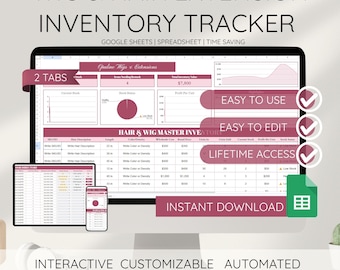 Wig and Hair Extension Inventory Tracker Google Sheets Spreadsheet Salon Stock Log Hair Business Inventory Manager Automated Template