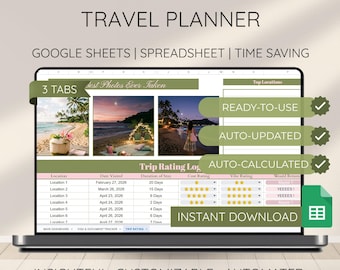 Planejador de Itinerário de Viagem, Planilha do Google, Planilha de Férias, Controle de Orçamento de Viagem, Diário de Viagem Digital, Documento, Gerenciador de Vistos