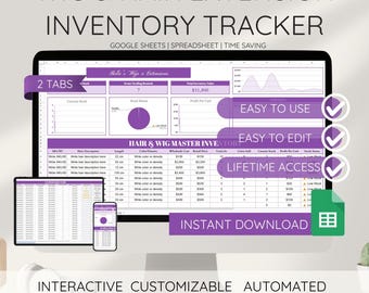 Wig and Hair Extension Inventory Tracker Google Sheets Spreadsheet Salon Stock Log Bundles Inventory Manager Automated Hair Business Sheet