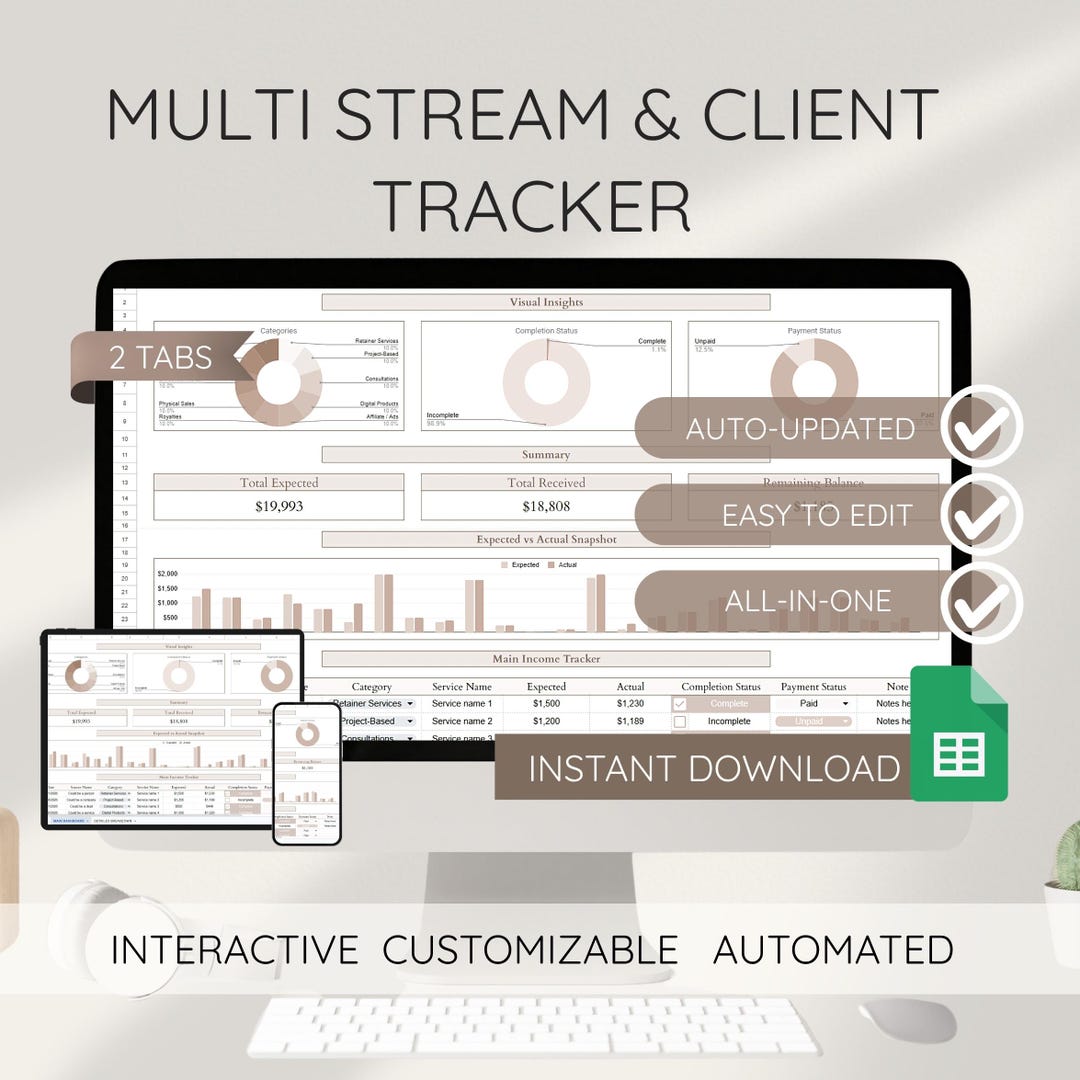 Client Tracker Spreadsheet Google Sheets CRM Template Service Revenue ...