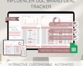 Creator Revenue Tracker Spreadsheet Google Sheets UGC Sponsorship Log Brand Deal Manager Content Influencer Income Investment Bookkeeping