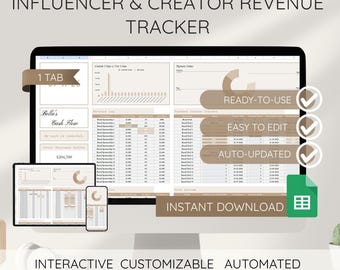 Planilha do Google Sheets para controle de receita de criadores de conteúdo influenciadores, UGC, patrocínios de marcas, contratos de parcerias com marcas, investimentos e contabilidade.