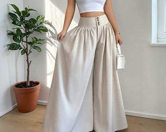 Wide Leg Palazzo Pants: High Waisted Flowy Trousers Casual Elegant Fit