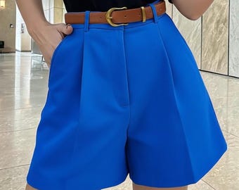 High Waist Casual Shorts Women: Loose Fit Summer Shorts Belted Style