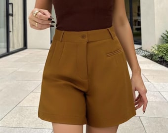 Minimal Elegante Sommer Shorts: Hohe Taille Smart Casual Urlaub Unterteile