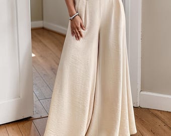Loose Fit Wide Leg Pants: High Waisted Flowy Casual Trousers Women