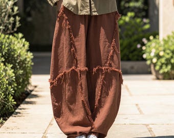 Loose Cotton Pants Women: High Waist Baggy Casual Vacation Trousers