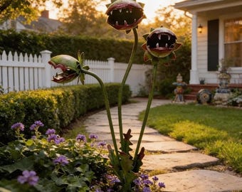 Whimsical Carnivorous Plant Garden Stake,  Large Venus Flytrap Sculpture, Garden Gift, Whimsical Metal Flower Yard Art, Halloween Decor