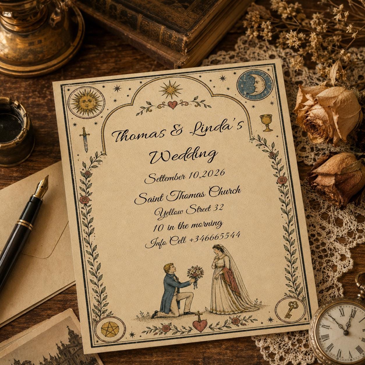 Vintage Celestial Tarot Wedding Invitation