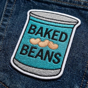 Baked Beans Embroidered Patch Funny Food Can Iron On Applique Badge For Denim Jacket