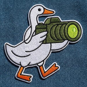 Photographer Goose Embroidered Patch Funny Duck With Camera Iron On Badge Wildlife Art Accessory