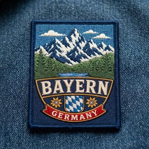Bayern Germany Mountain Nature Embroidered Patch, Custom European Travel Souvenir Iron-on Badge, Jacket Backpack Decor