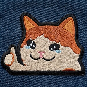 Crying Cat Thumbs Up Embroidered Patch Funny Meme Iron On Badge Cute Kitten Accessory