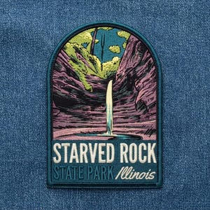 Starved Rock State Park Embroidered Patch, Illinois Travel Souvenir Badge, Waterfall Iron-on Patch, Outdoor Adventure Apparel Accessory