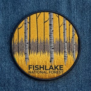 Fishlake National Forest Embroidered Patch, Custom Outdoor Aspen Tree Travel Souvenir Iron-on Badge, Jacket Backpack Decor
