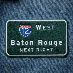Interstate 12 West Baton Rouge Road Sign Embroidered Patch, Louisiana Highway Souvenir Iron-on Badge, Travel Apparel Accessory