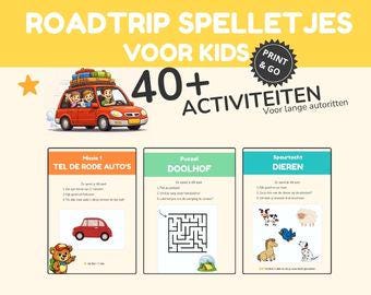 Roadtrip Spelletjes Kinderen 4-8 jaar | 40+ afdrukbare activiteiten | Auto Spelletjes Vakantie | Schermvrij | Pdf-download
