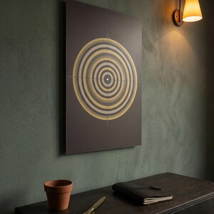 Inner Compass Metal Wall Art – Concentric Circles, Gold Taupe Charcoal Print